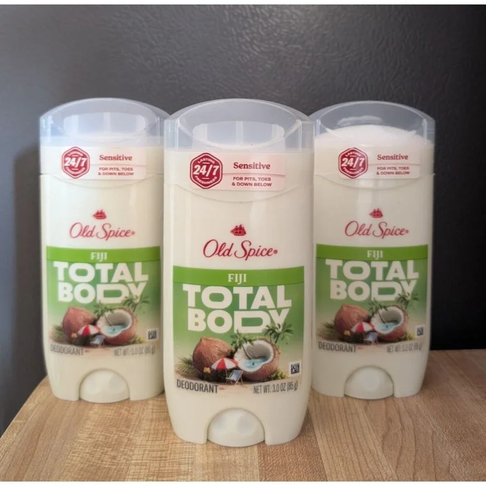 3x Old Spice Total Body Solid Deodorant Solid Stick Sensitive 24/7 FIJI 3oz Each